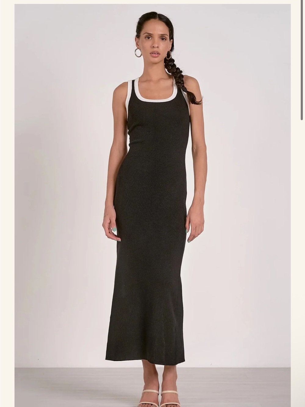 Elan Sleeveless Black Maxi Dress with White Trim